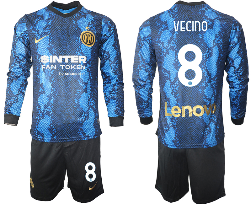 Men 2021-2022 Club Inter Milan home blue Long Sleeve #8 Soccer Jersey
